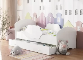 Детская кровать Тучка, белый (с ящиком)