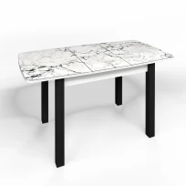 Кухонный стол Флорида раздвижной ножки квадратные черные металл (подстолье белое) ЛДСП, Металл, Стекло с фотопечатью, Мрамор СМ1